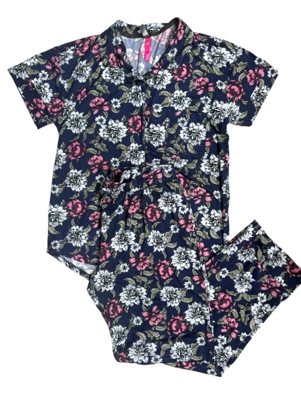 Vince Camuto Women’s Floral Print 2 Pc Short Sleeve Button Up Top & Pajama Pants
